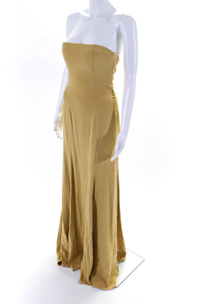 Rafael Cennamo Women's Strapless Open Back Long Gown Yellow Size 4