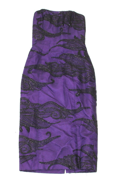 Cennamo  Couture Rafael Cennamo Womens Strapless Lace Sheath Dress Purple Size 4
