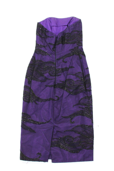 Cennamo  Couture Rafael Cennamo Womens Strapless Lace Sheath Dress Purple Size 4