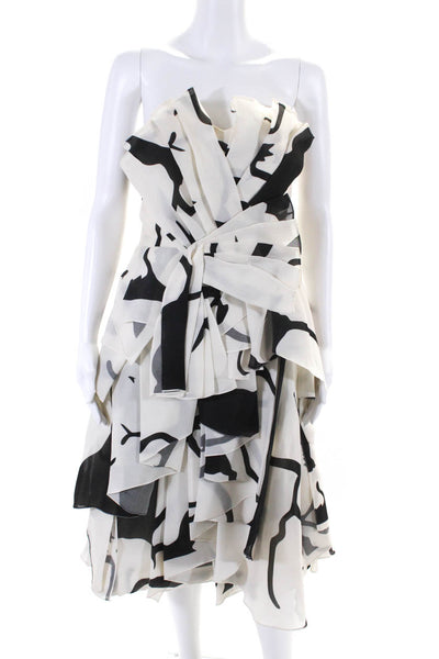 Rafael Cennamo Women's Abstract Print Strapless Tiered Midi Dress Ivory Size 4