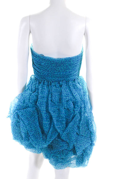 Rafael Cennamo Women's Strapless Polka Dot Ruffle Formal Dress Blue Size 4