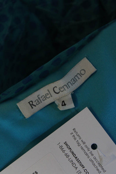Rafael Cennamo Women's Strapless Polka Dot Ruffle Formal Dress Blue Size 4
