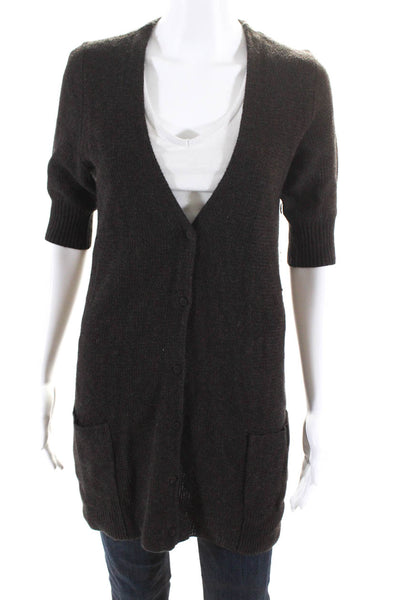 Eileen Fisher Womens Short Sleeves Cardigan Sweater Brown Wool Size Extra Small