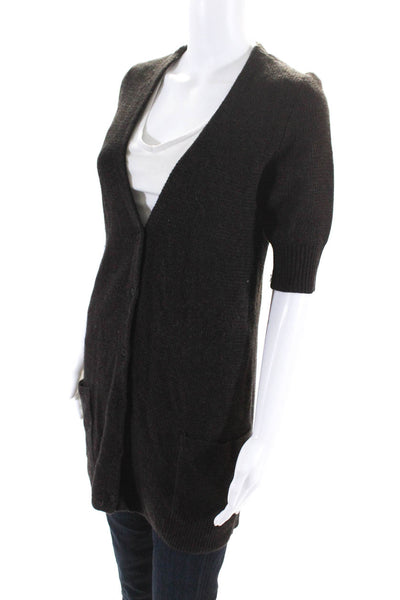 Eileen Fisher Womens Short Sleeves Cardigan Sweater Brown Wool Size Extra Small