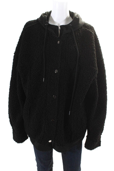 LBLC The Label Womens Front Zip Oversized Hooded Teddy Jacket Black Size Large