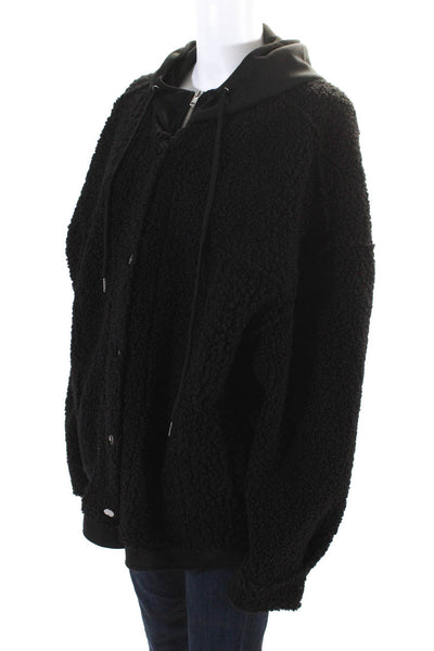 LBLC The Label Womens Front Zip Oversized Hooded Teddy Jacket Black Size Large