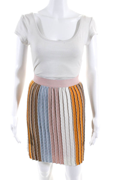 Eva Franco Womens Elastic Waistband Striped Knit Skirt Pink Blue White Medium