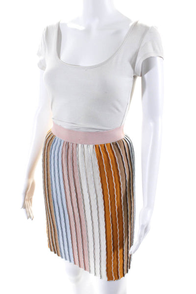 Eva Franco Womens Elastic Waistband Striped Knit Skirt Pink Blue White Medium