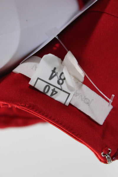 Jonathan Simkhai Women V Neck Long Sleeved Midi Ruched Slit Dress Red Size 4