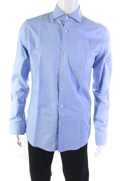 BOSS Mens Cotton Collared Long Sleeve Sharp Fit Button Up Shirt Blue Size M
