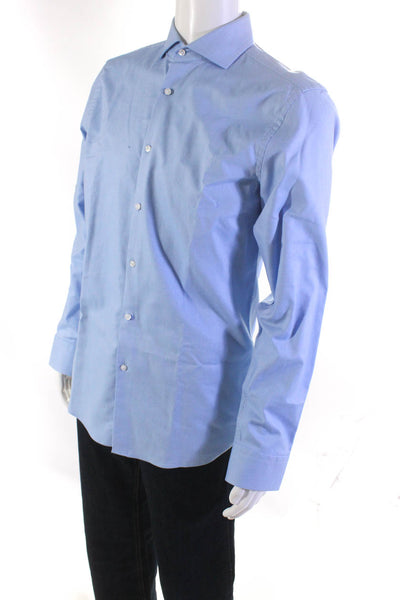 BOSS Mens Cotton Collared Long Sleeve Sharp Fit Button Up Shirt Blue Size M