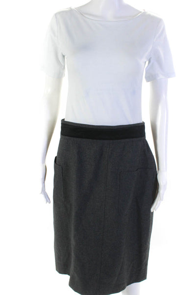 Chanel Womens Back Zip Knee Length Pencil Skirt Gray Black Wool Size FR 46