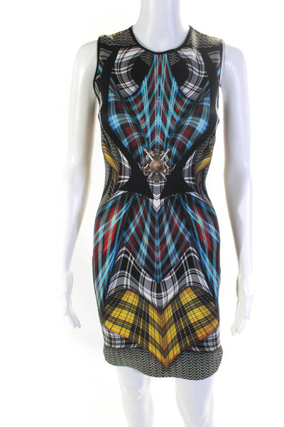 Clover Canyon Womens Crew Neck Abstract Plaid Sheath Dress Multicolored XS
