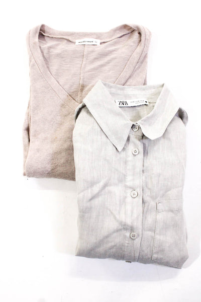 Zara Wasabi + Mint Womens Beige Button Down Long Sleeve Shirt Size XS S Lot 2
