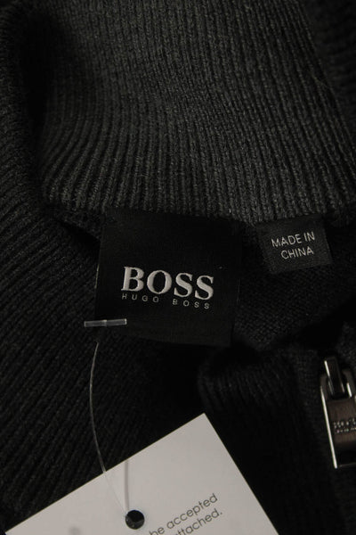 Boss Hugo Boss Men's Long Sleeve Textured Quarter Zip T-shirt Dark Gray Size L