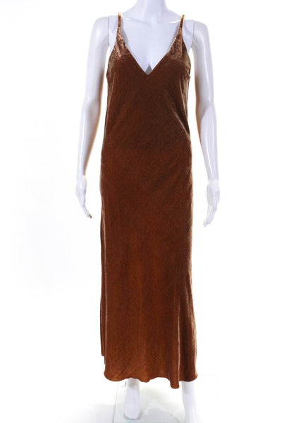 Ottod Ame Womens Velvet Spaghetti Strap Mid-Calf Slip Dress Brown Size 2US