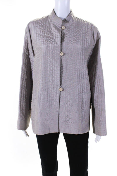 Max Mara Women's Button Down Silk Wool Blend Quilted Jacket Purple Size 12
