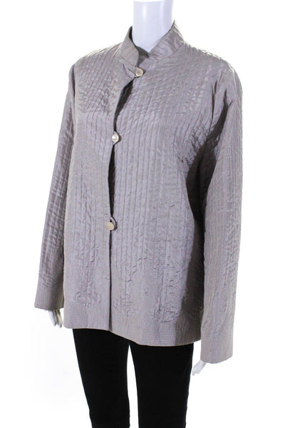 Max Mara Women's Button Down Silk Wool Blend Quilted Jacket Purple Size 12