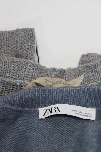 Zara Mystree Women's Long Sleeve Pullover Sweaters Blue Gray Size L Lot 2