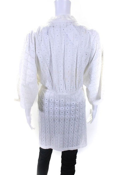 Designer Womens Half Sleeve Tie Front Eyelet Kimono White Cotton One Size