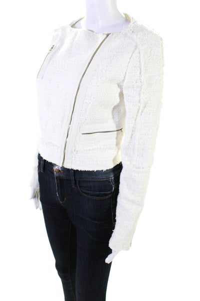 J Brand Womens White Textured Crew Neck Full Zip Long Sleeve Jacket Size 2