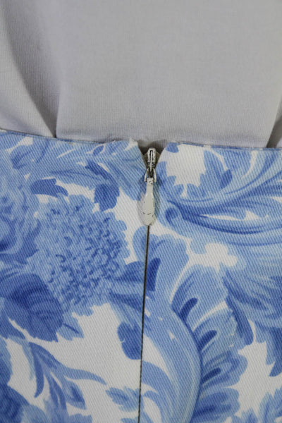 Leggiadro Womens Cotton Damask Print Back Zip A-Line Skirt Blue White Size 4