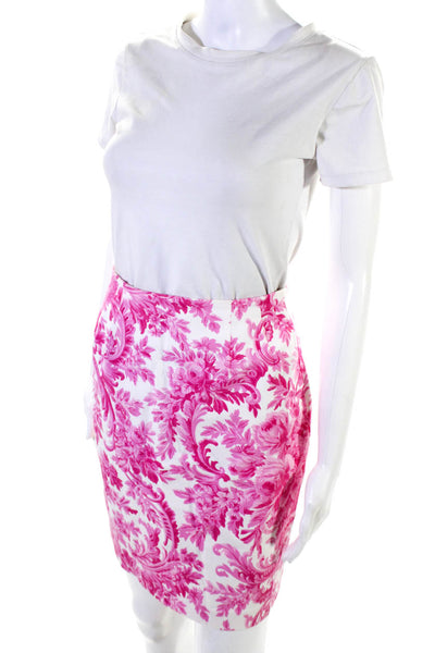 Leggiadro Womens Cotton Damask Print Back Zip A-Line Skirt Pink White Size 4