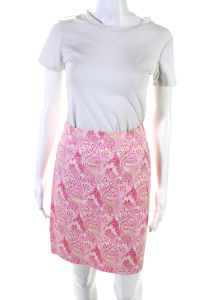 Leggiadro Womens Cotton Abstract Print Back Zip Unlined A-Line Skirt Pink Size 4