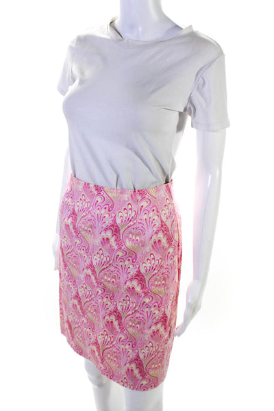 Leggiadro Womens Cotton Abstract Print Back Zip Unlined A-Line Skirt Pink Size 4