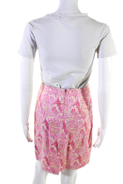 Leggiadro Womens Cotton Abstract Print Back Zip Unlined A-Line Skirt Pink Size 4