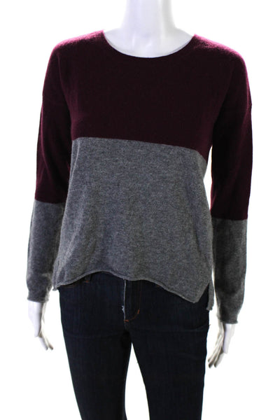 Kokun Womens Cashmere Knit Colorblock Print Split Hem Sweater Purple Gray Size S