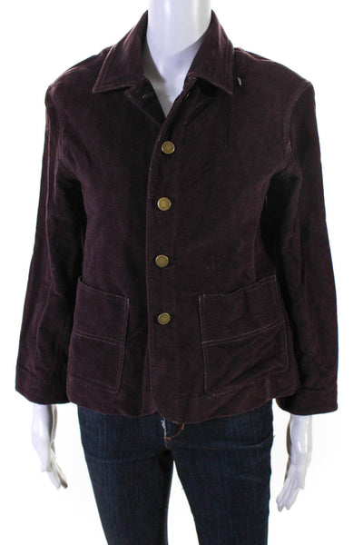 Perry Ellis Womens Cotton Textured Long Sleeve Button Down Jacket Purple Size 6