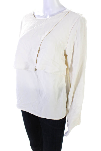 The Fold Womens Silk Layered Bodice Keyhole Back Long Sleeve Top White Size 14