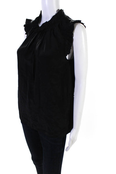 Tibi Womens Silk Ruffled Mock Neck Keyhole Back Sleeveless Blouse Black Size 8