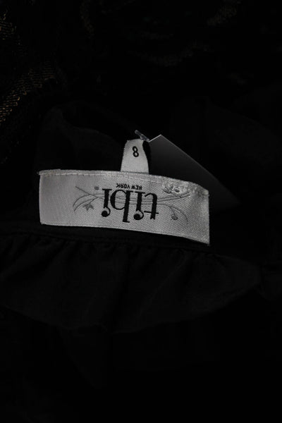 Tibi Womens Silk Ruffled Mock Neck Keyhole Back Sleeveless Blouse Black Size 8
