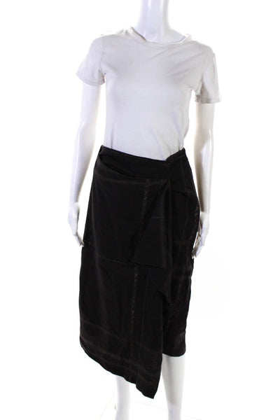 Joseph Womens Wool Plaid Print Asymmetrical Hem Lined Wrap Skirt Brown Size L