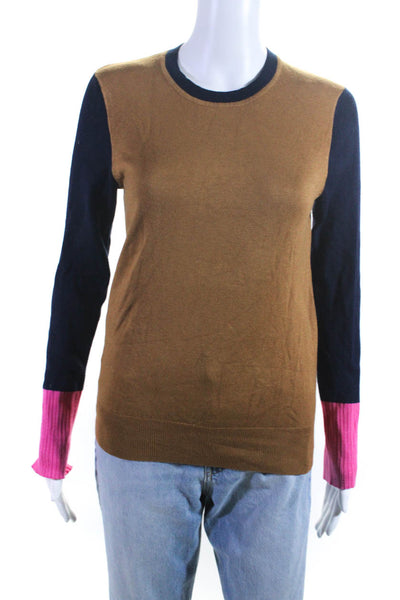 Julie Fagerholt Womens Colorblock Round Neck Pullover Sweater Top Tan Size S