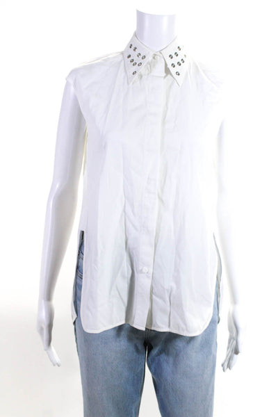 Helmut Lang Womens Cotton Studded Collared Sleeveless Blouse Top White Size XS