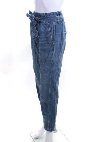Amo Womens Cotton Belted High-Rise Paperbag Straight Leg Jeans Blue Size 25