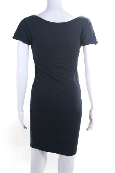 Sundry Womens Cotton Ruched Round Neck Short Sleeve T-Shirt Dress Navy Size 1 S