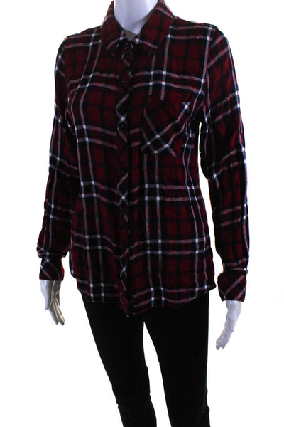 Rails Womens Plaid Collared Long Sleeve Button Down Blouse Top Red Size M