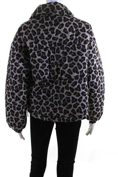 MSGM Womens Front Zip Mock Neck Quilted Leopard Puffer Jacket Brown Size IT 40