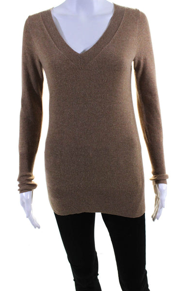 J Crew Womens Cashmere V-Neck Long Sleeve Pullover Sweater Brown Size XS