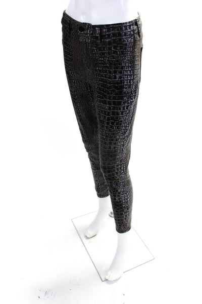 L'Agence Womens Coated Cotton Snakeskin Printed Skinny Jeans Pants Gray Size 28