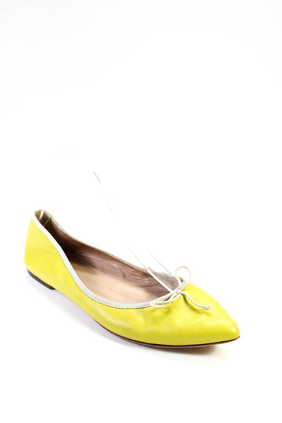 J Crew Women's Pointed Toe Bow Suede Slip-On Flat Shoe Neon Yellow Size 7