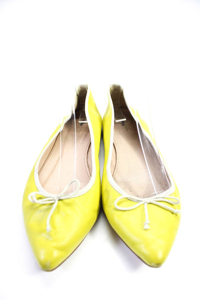 J Crew Women's Pointed Toe Bow Suede Slip-On Flat Shoe Neon Yellow Size 7