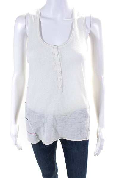 360 Sweater Women's Linen Sleeveless Scoop Neck Tank Top White Size S