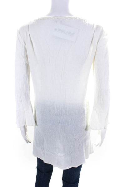 Allegra Hicks Womens Embroidered Long Sleeved Fringe Tunic Blouse White Size 4