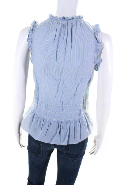 Ulla Johnson Womens Striped Ruffled Tied V Neck Tank Top Blouse Blue Size 0