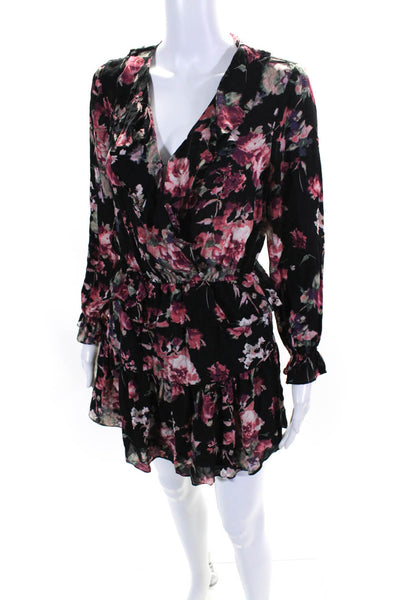 Joie Womens Silk Floral Print Ruffled A Line Dress Black Size Extra Small
